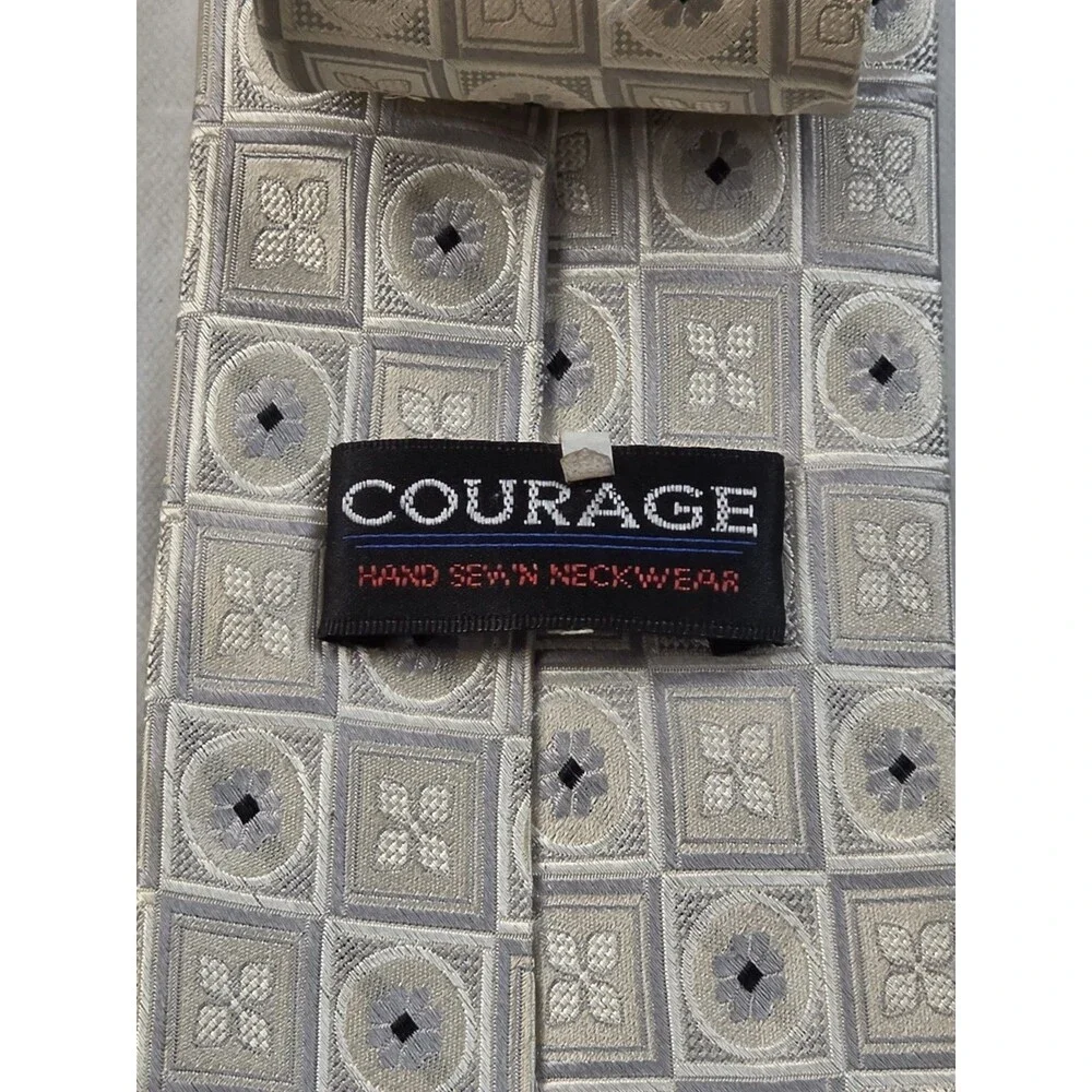 Courage Silver & Grey Geometric Medallion Jacquard Silk Necktie